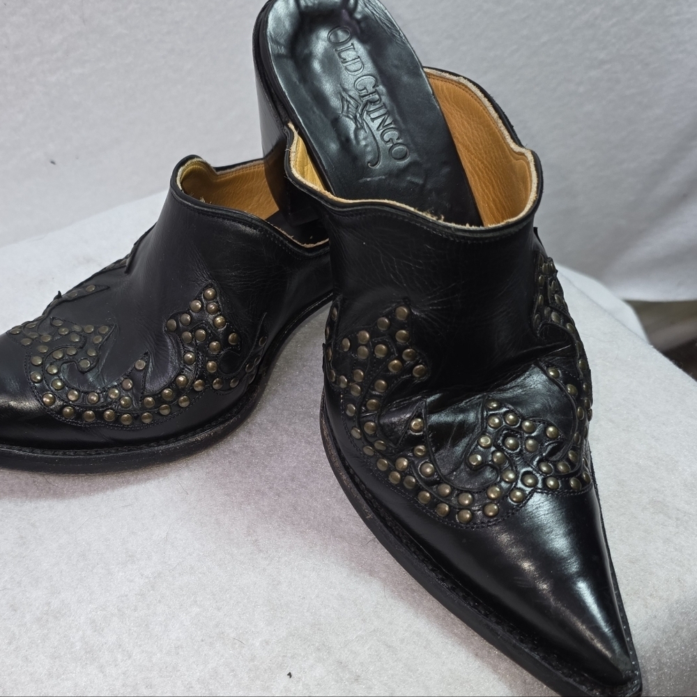 Old Gringo Black Leather Studded Pointed Toe Mule Heels  Size 7B Made in Mexico - Picture 8 of 12